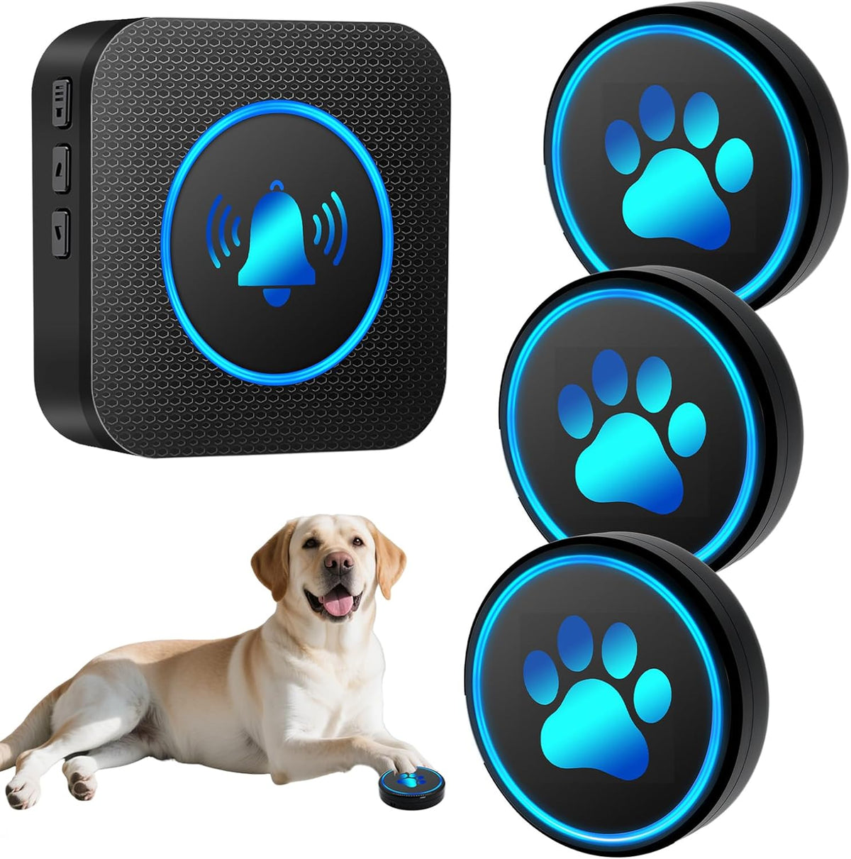 Dog Door Bell for Potty Training, Smart Wireless Doggie Doorbell to Go Outside, 1000 Feet Long Range with IP65 Waterproof Super-Light Touch Button, 60 Melodies & Adjustable Volume (2 Button)