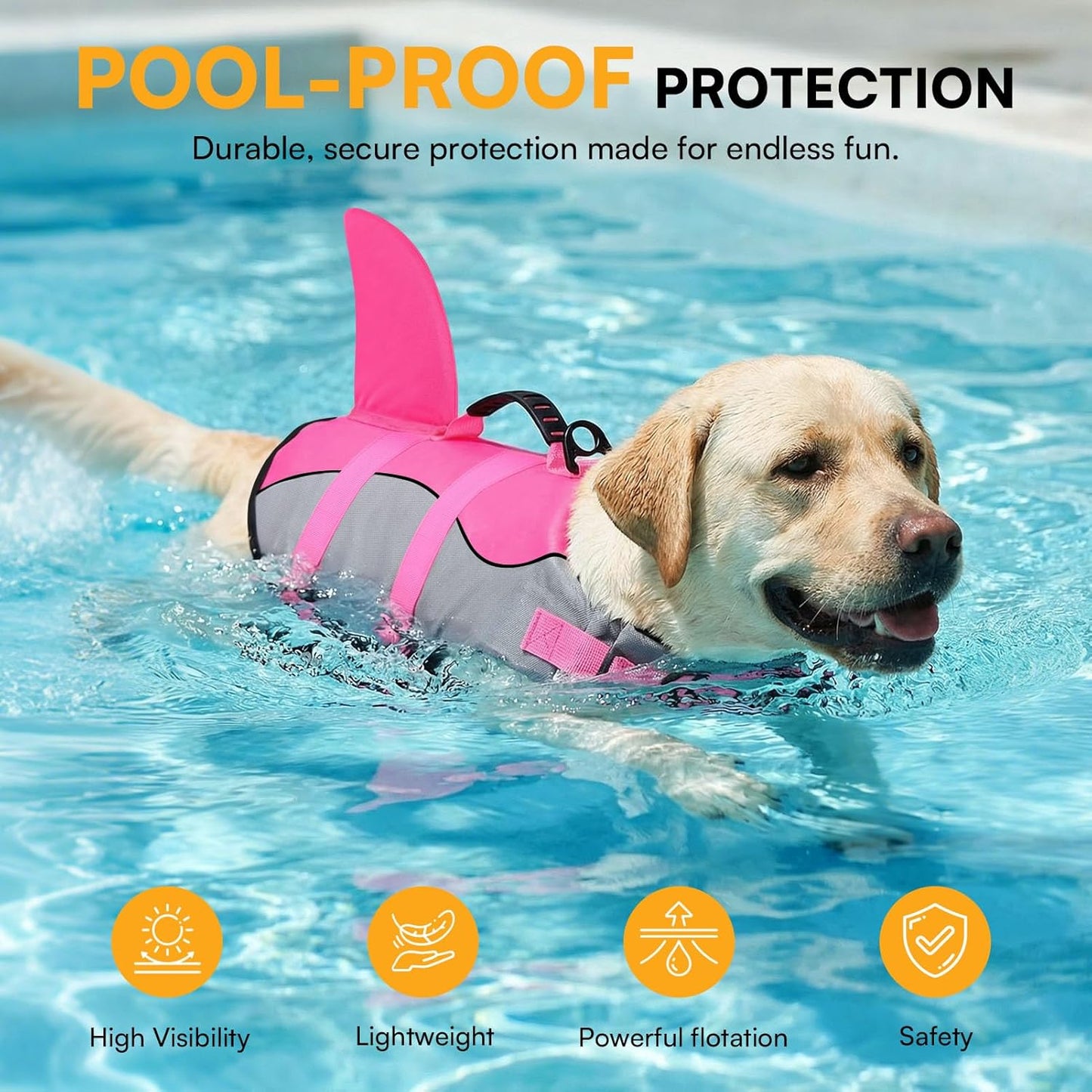 Dog Life Jacket, Cute Shark Dog Life Vest for Swimming & Boating