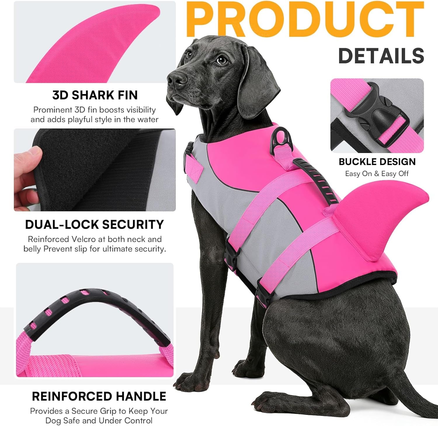 Dog Life Jacket, Cute Shark Dog Life Vest for Swimming & Boating
