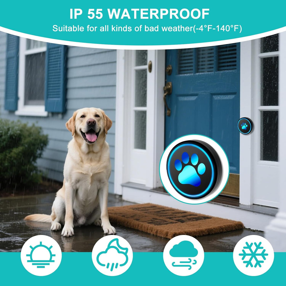 Dog Door Bell for Potty Training, Smart Wireless Doggie Doorbell to Go Outside, 1000 Feet Long Range with IP65 Waterproof Super-Light Touch Button, 60 Melodies & Adjustable Volume (2 Button)