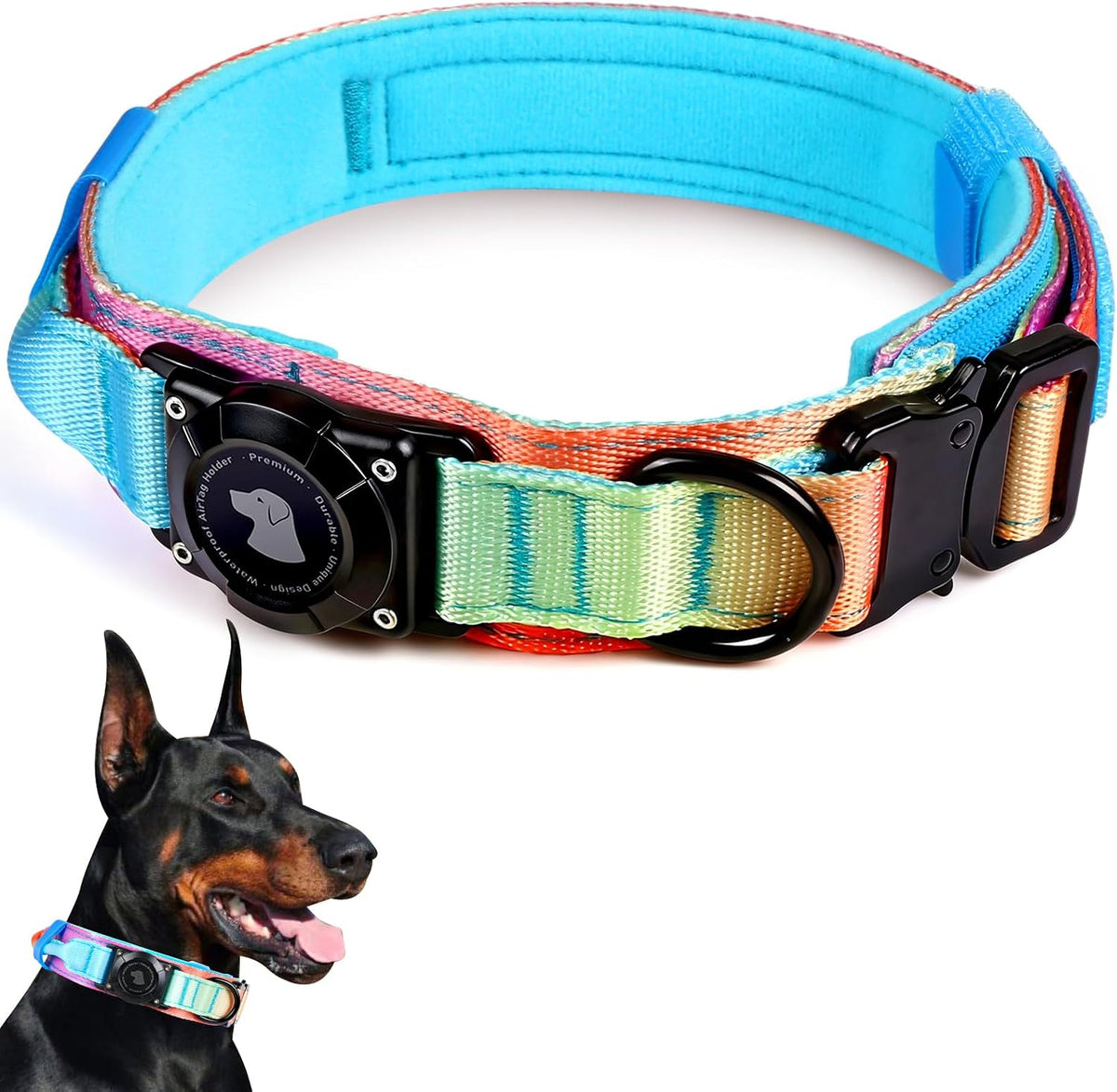 2026 Upgrade Waterproof Tactical Airtag Dog Collar, Built in Airtag Holder