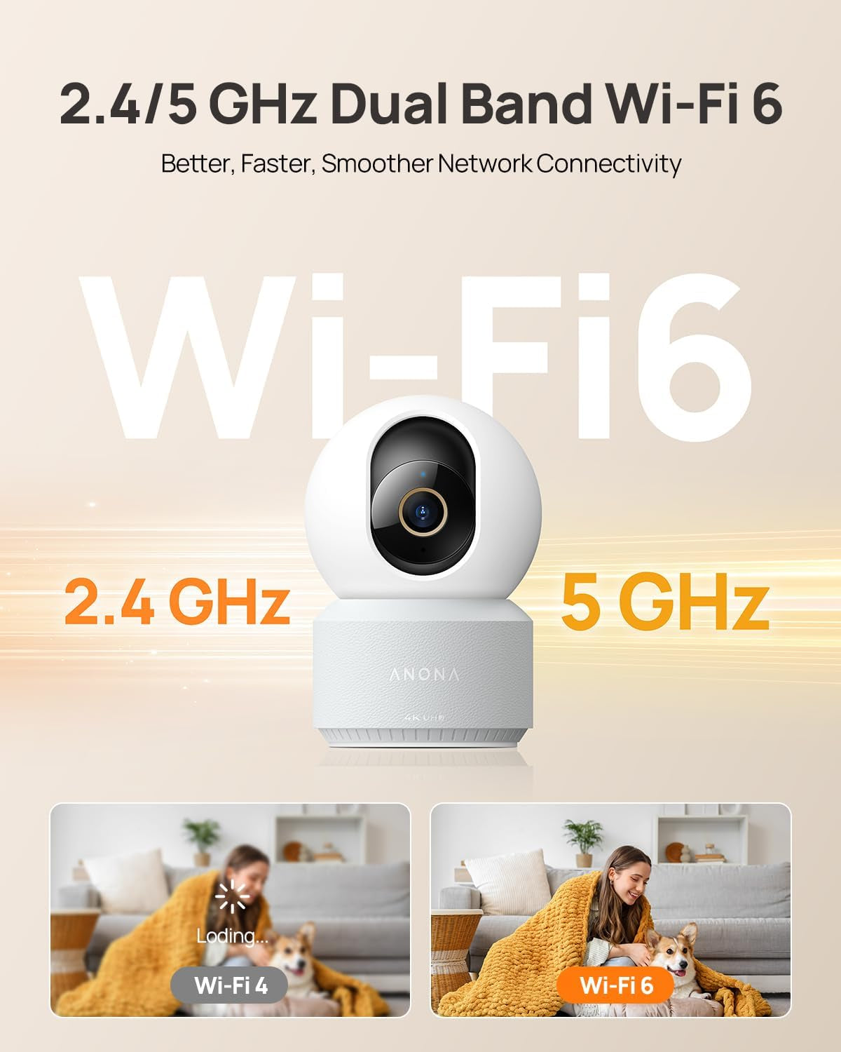Pano 4K UHD Indoor Camera, Pet/Dog Security Camera with Phone App
