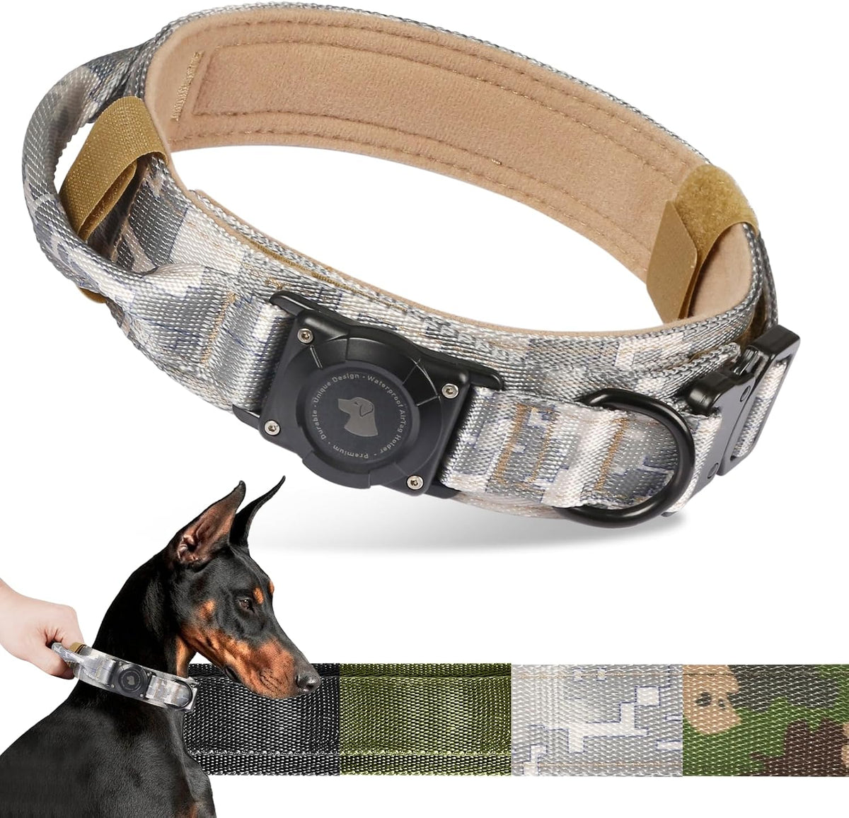 2026 Upgrade Waterproof Tactical Airtag Dog Collar, Built in Airtag Holder