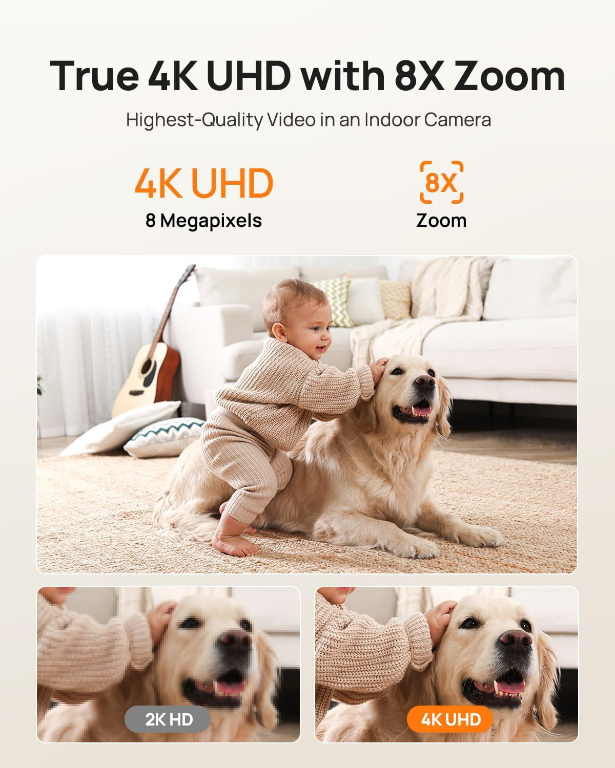 Pano 4K UHD Indoor Camera, Pet/Dog Security Camera with Phone App