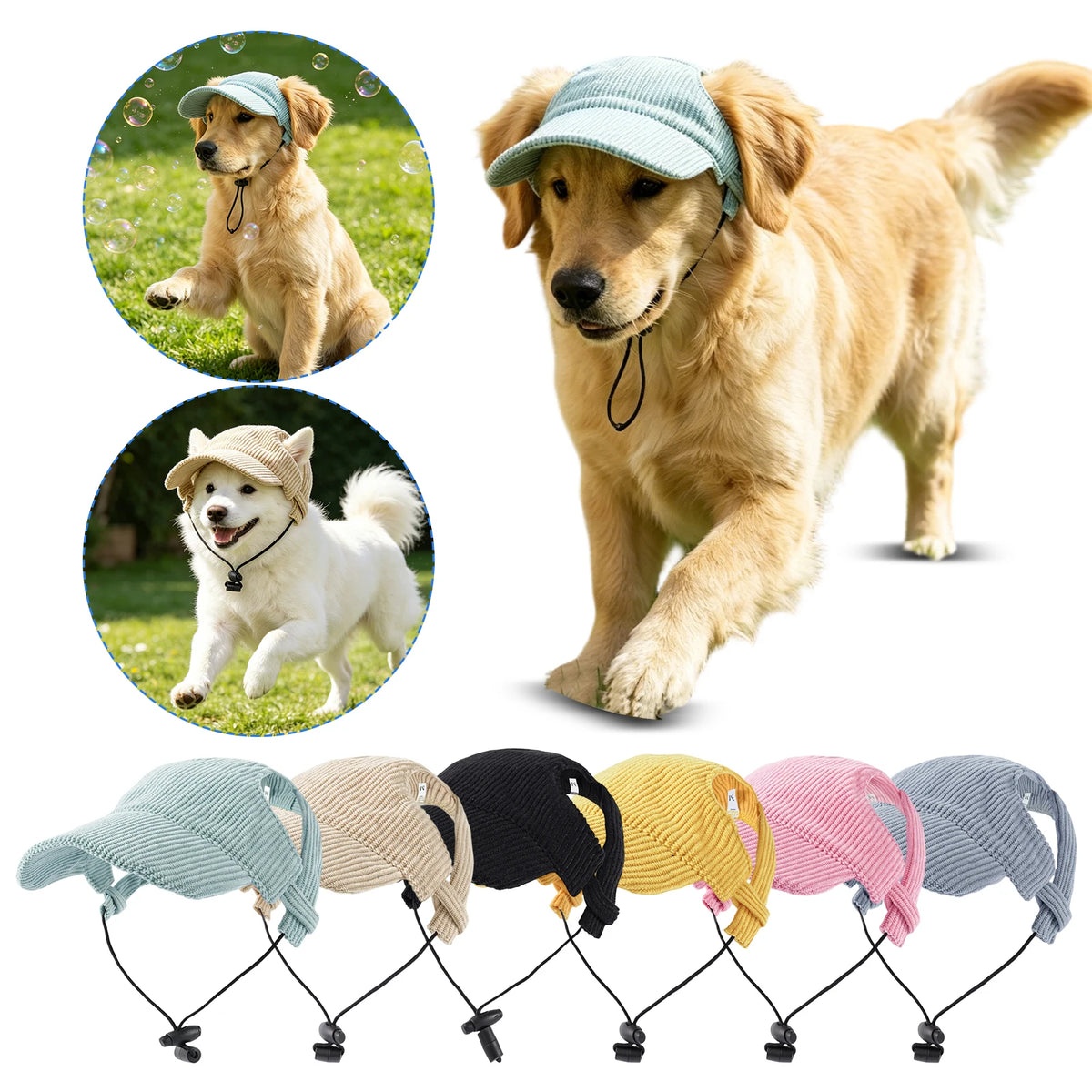 Summer Pet Hat Corduroy Dog Hat with Ear Holes Sunscreen Dog Baseball Cap Outdoor Sports Hat Pet Headwear Adjustable