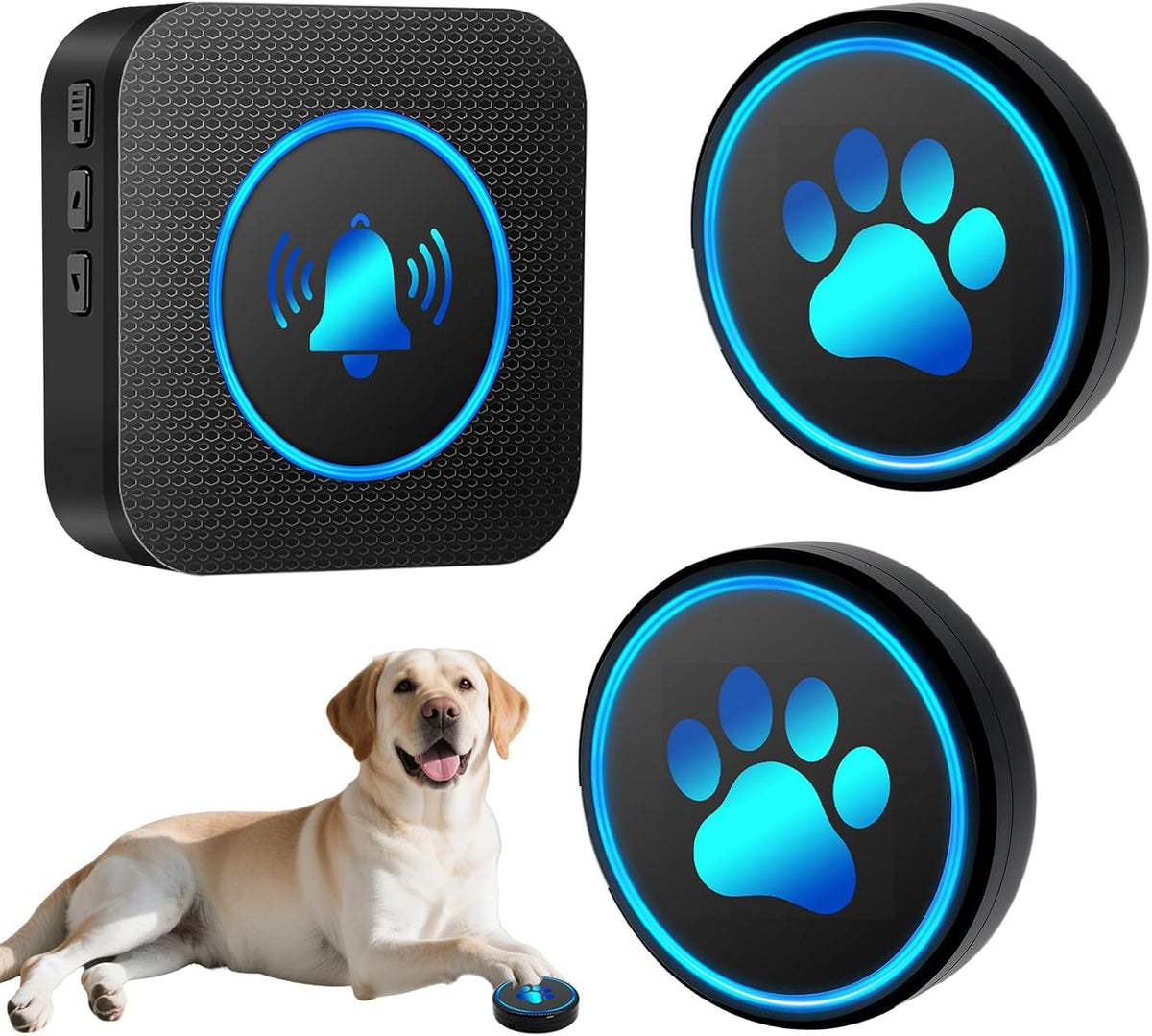 Dog Door Bell for Potty Training, Smart Wireless Doggie Doorbell to Go Outside, 1000 Feet Long Range with IP65 Waterproof Super-Light Touch Button, 60 Melodies & Adjustable Volume (2 Button)