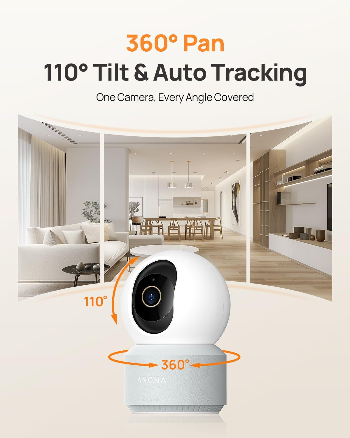 Pano 4K UHD Indoor Camera, Pet/Dog Security Camera with Phone App
