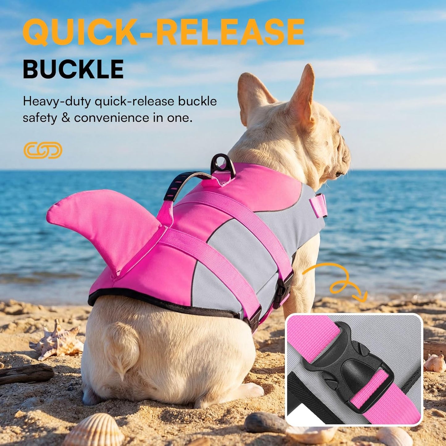 Dog Life Jacket, Cute Shark Dog Life Vest for Swimming & Boating